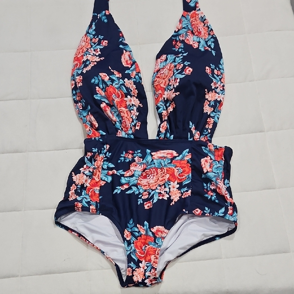 COCOSHIP Navy Floral Womens One Piece Swimsuit size 3XL